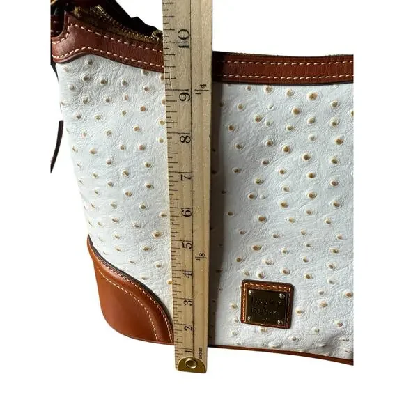 Dooney & Bourke Ostrich Collection Hobo Bag White Ivory Leather Brown Trim - Picture 7 of 12